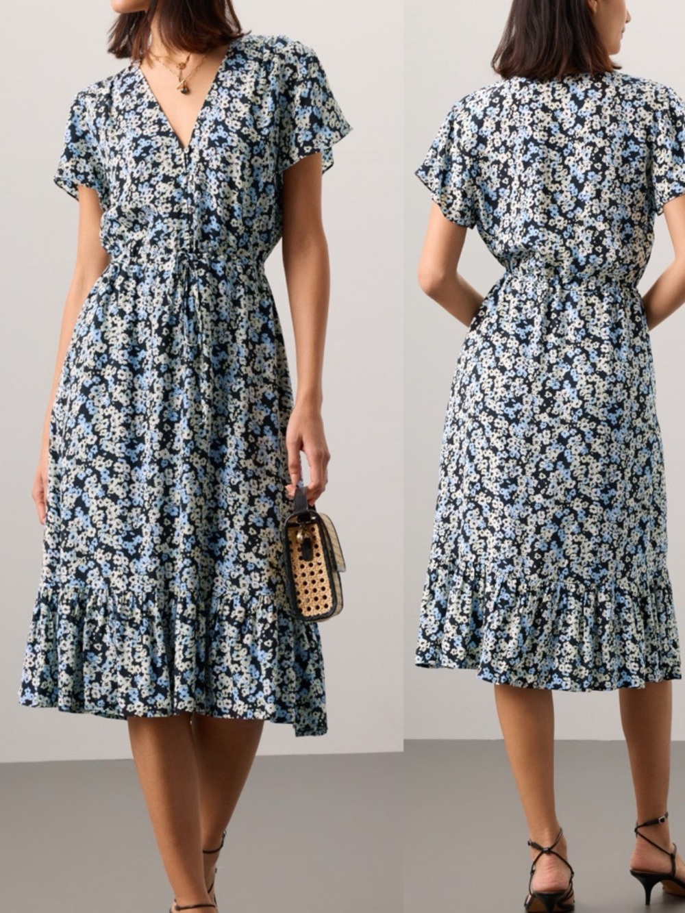 Rails Kiki Floral Midi Dress Blue Black White L